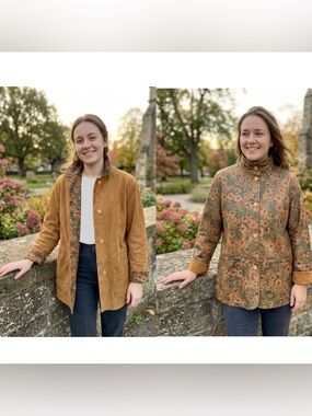 Peruzzi Italy Reversible Leather Suede Jacket Floral Boho Artsy Lagenlook 42 M